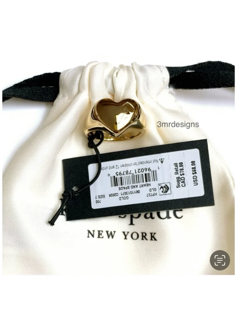 NWT Kate Spade ♠️ HEART & CUTOUT SPADE 12-K Gold Plated Signet Ring